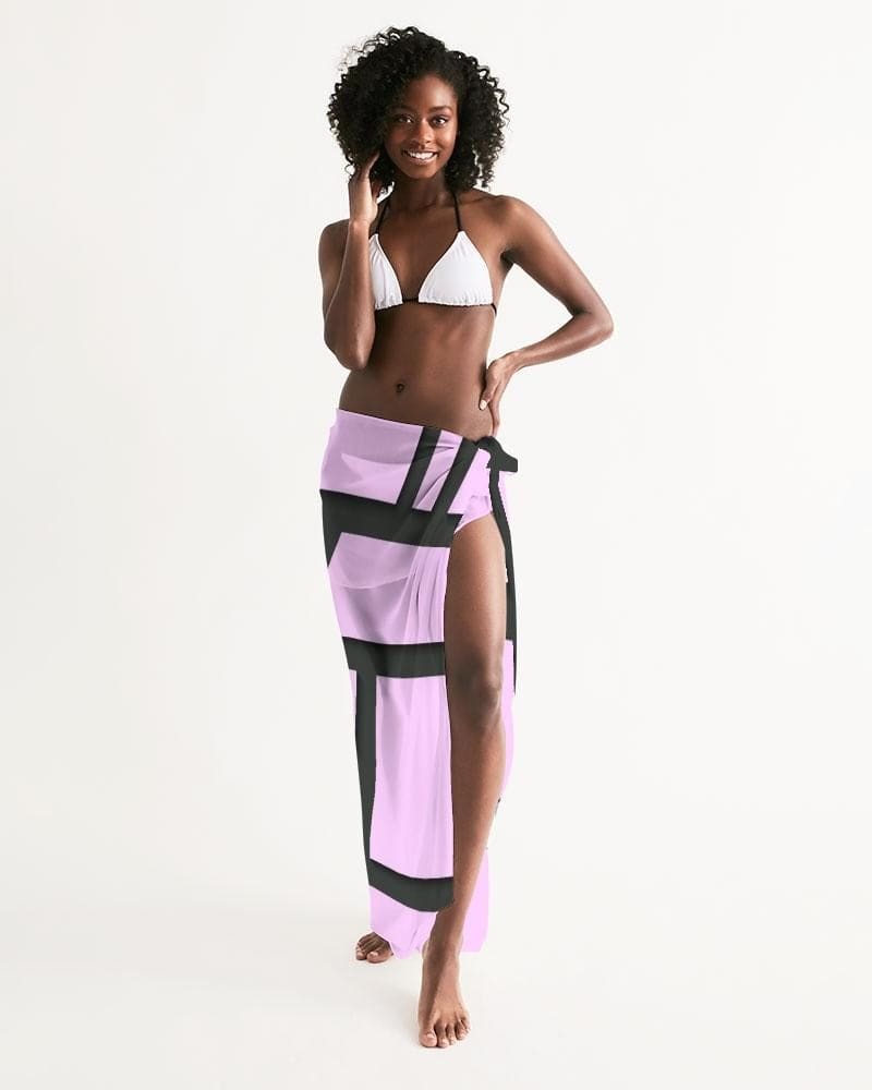 Sheer Sarong Swimsuit Cover Up Wrap / Geometric Lavender And Black - Womens