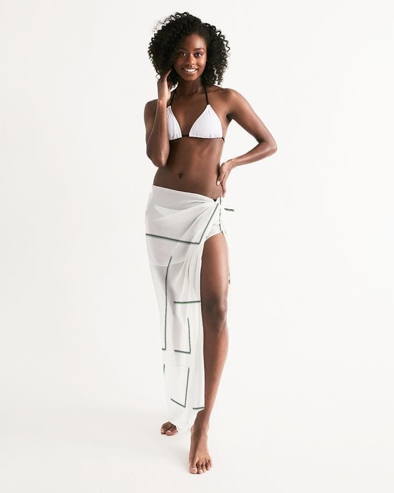 Sheer Sarong Swimsuit Cover Up Wrap / Geometric White And Gray - Womens