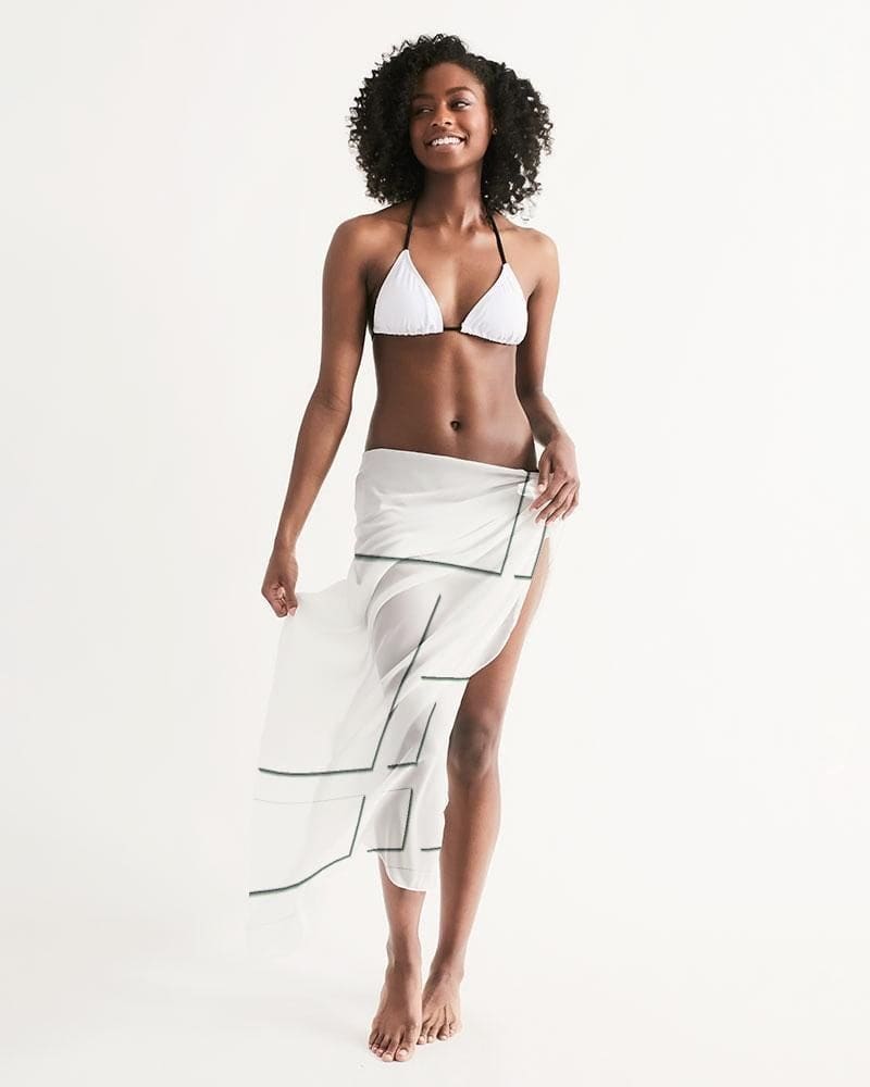 Sheer Sarong Swimsuit Cover Up Wrap / Geometric White And Gray - Womens