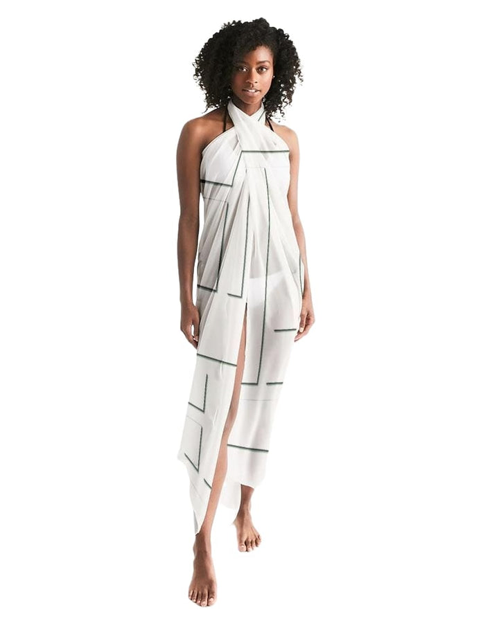 Sheer Sarong Swimsuit Cover Up Wrap / Geometric White And Gray - Womens