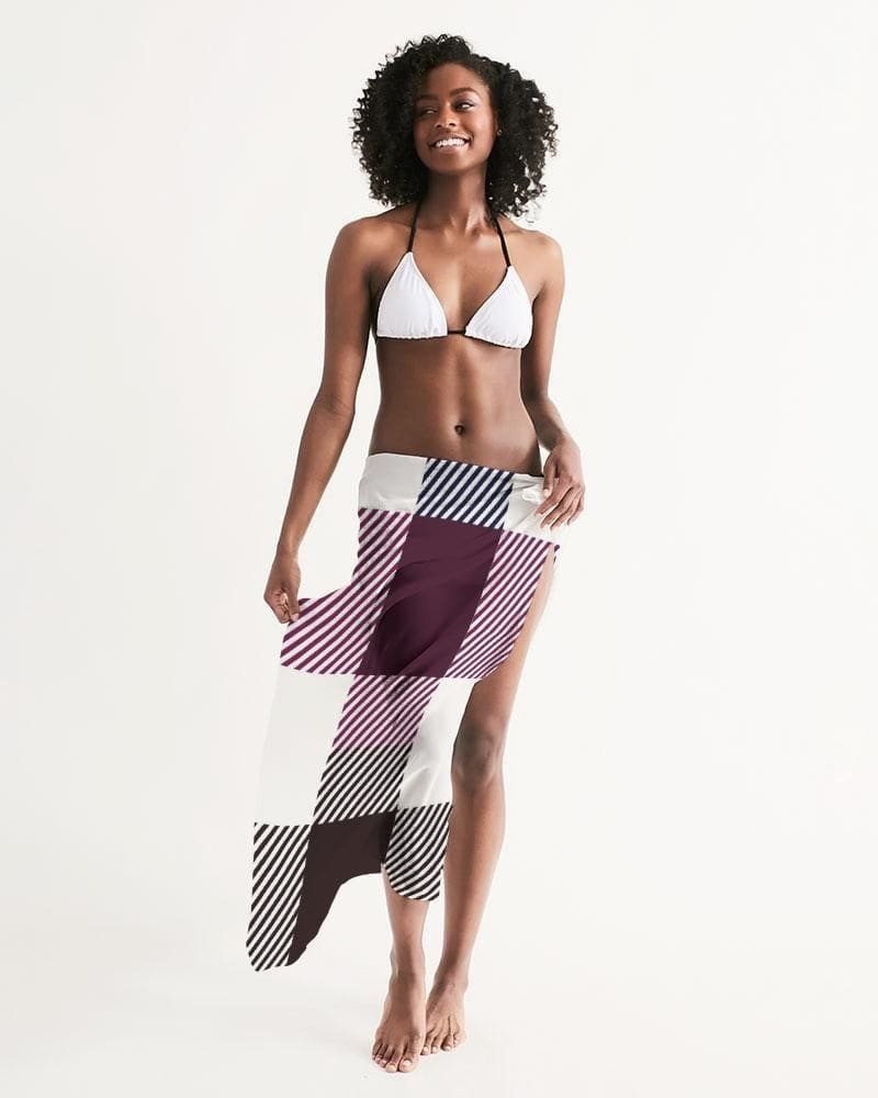 Sheer Sarong Swimsuit Cover Up Wrap / White Grid - Womens | Oversized Scarf