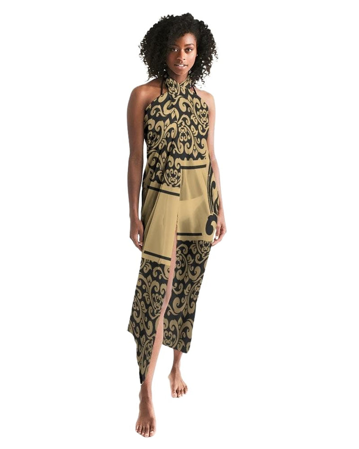 Sheer Swimsuit Cover Up Abstract Print Black And Gold - Womens | Oversized