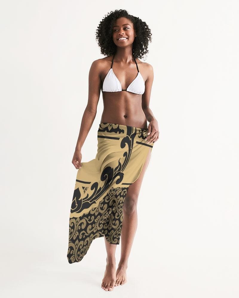 Sheer Swimsuit Cover Up Abstract Print Black And Gold - Womens | Oversized