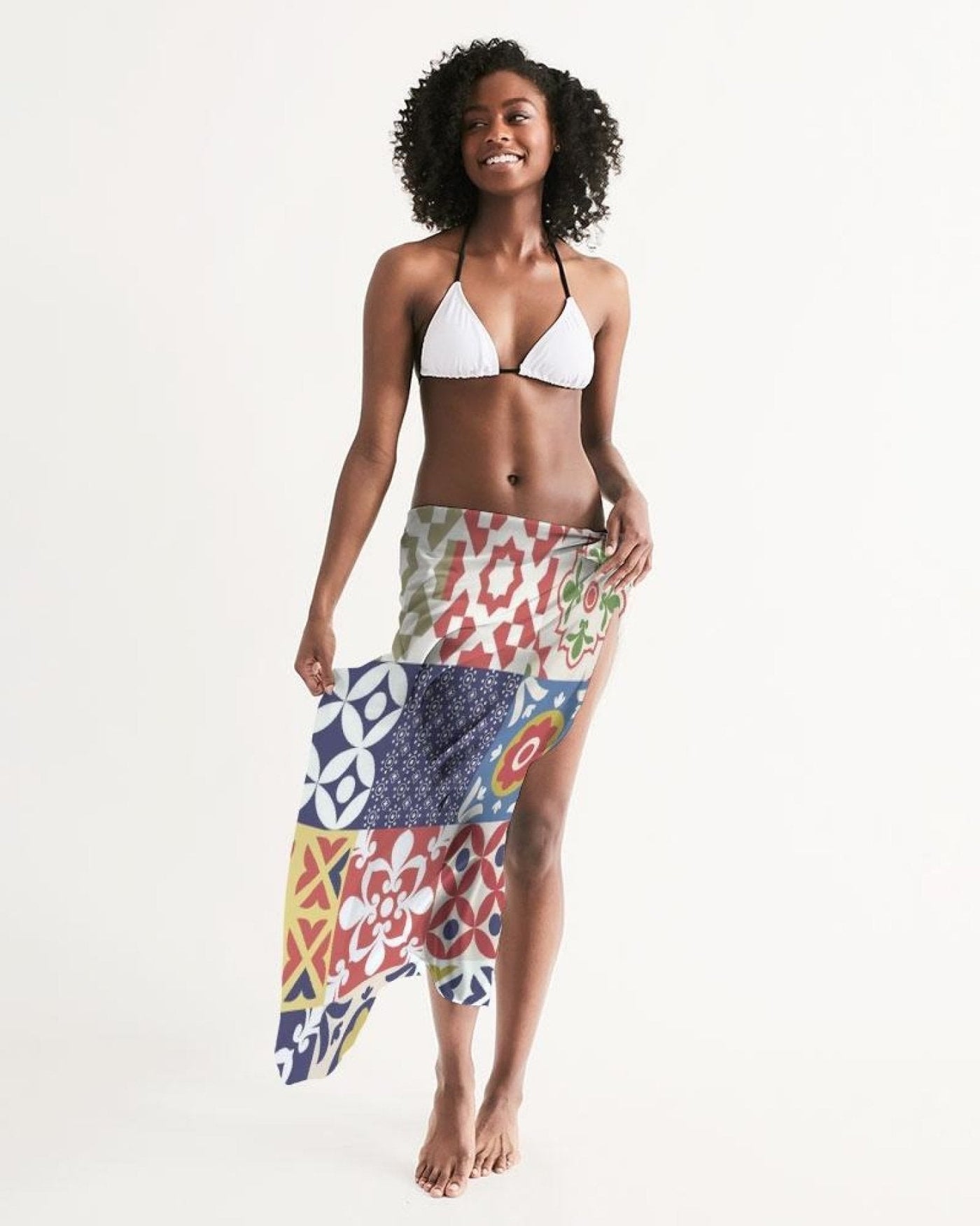 Sheer Swimsuit Cover Up Abstract Print Multicolor - Womens | Oversized Scarf