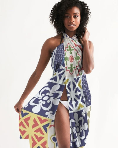 Sheer Swimsuit Cover Up Abstract Print Multicolor - Womens | Oversized Scarf