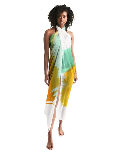 Sheer Swimsuit Cover Up Abstract Print Orange And Green - Womens | Oversized
