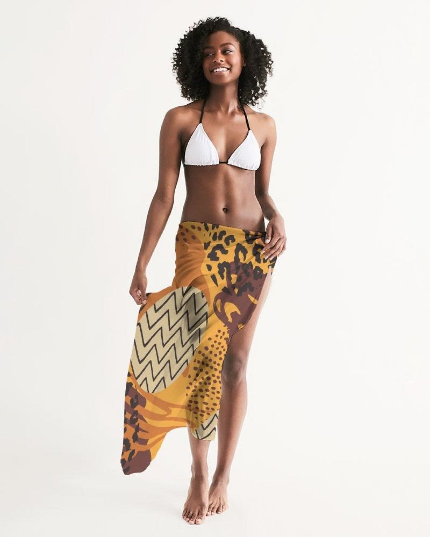 Sheer Swimsuit Cover Up Abstract Print Orange - Womens | Swimwear | Sarong Wrap
