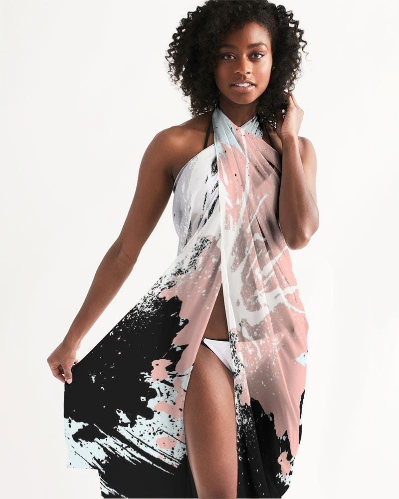 Sheer Swimsuit Cover Up Abstract Print Pastels - Womens | Oversized Scarf