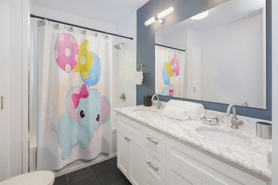 Shower Curtain Colorful Elephant With Balloons Print - Decorative | Shower