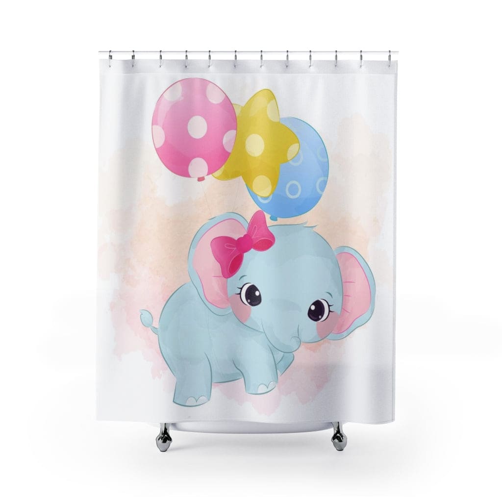 Shower Curtain Colorful Elephant With Balloons Print - Decorative | Shower
