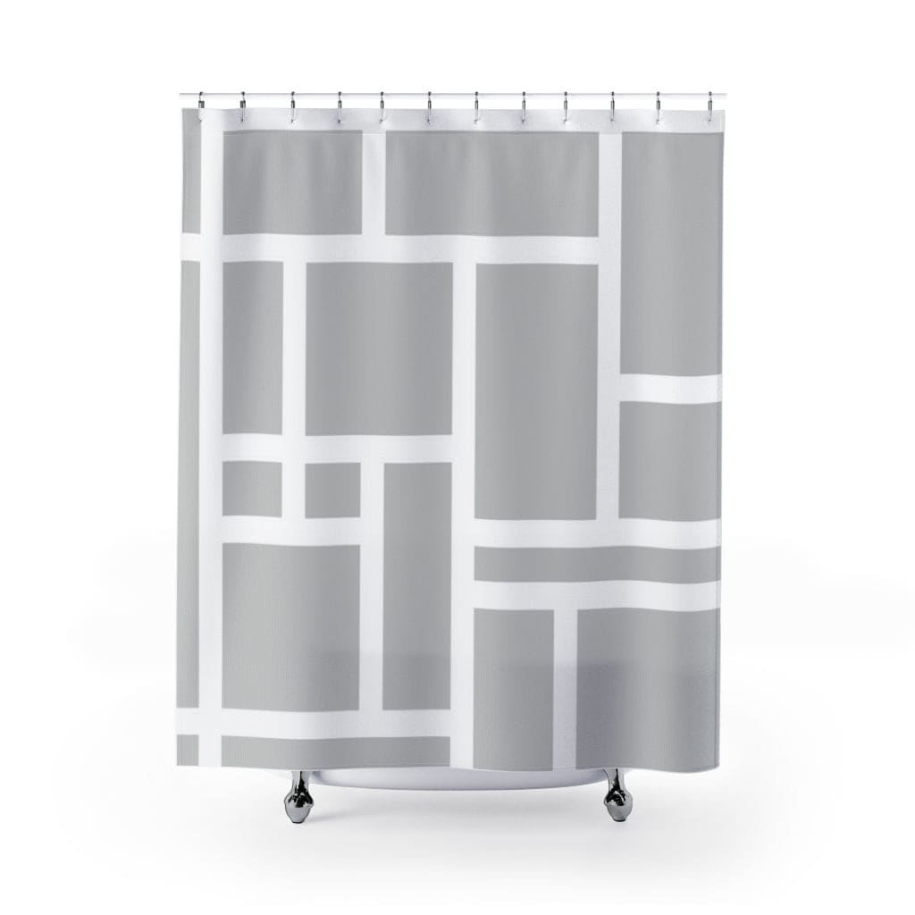 Shower Curtain Grey And White Colorblock Grid Print - Decorative | Shower