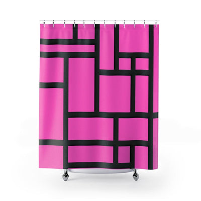 Shower Curtain Pink And Black Colorblock Print - Decorative | Shower Curtains