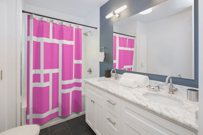 Shower Curtain Pink And White Colorblock Print - Decorative | Shower Curtains