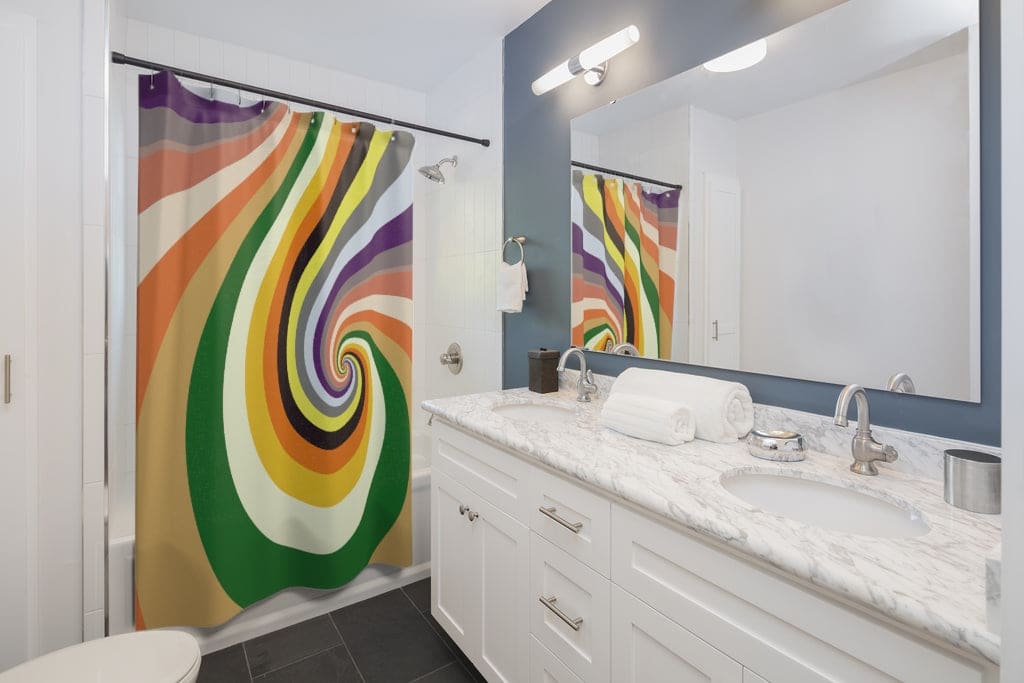 Shower Curtain Retro Swirl Multicolor Vintage Print - Decorative | Shower