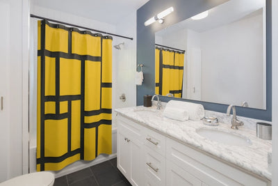 Shower Curtain Yellow And Black Colorblock Grid Print - Decorative | Shower
