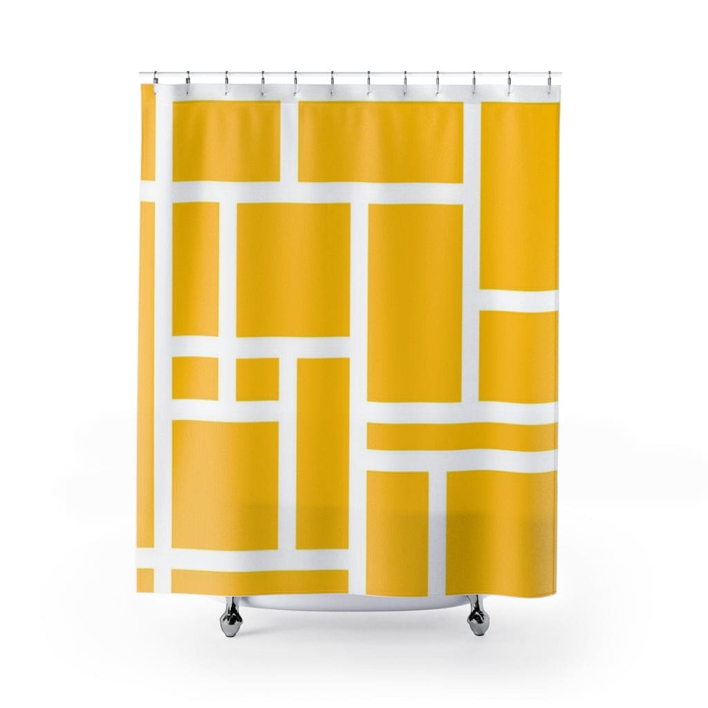 Shower Curtain Yellow And White Colorblock Grid Print - Decorative | Shower