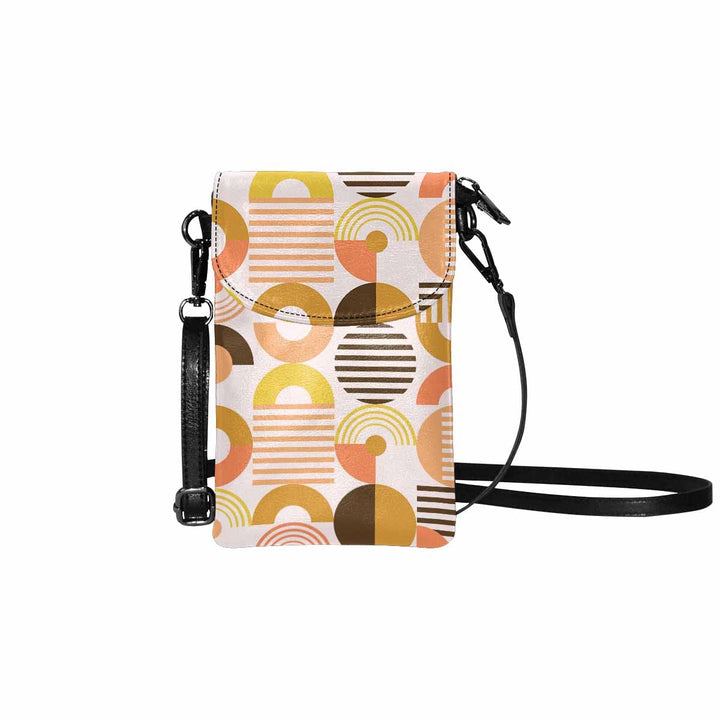 Small Cell Phone Purse Beige And Orange Geometric Print - S8425 - Bags