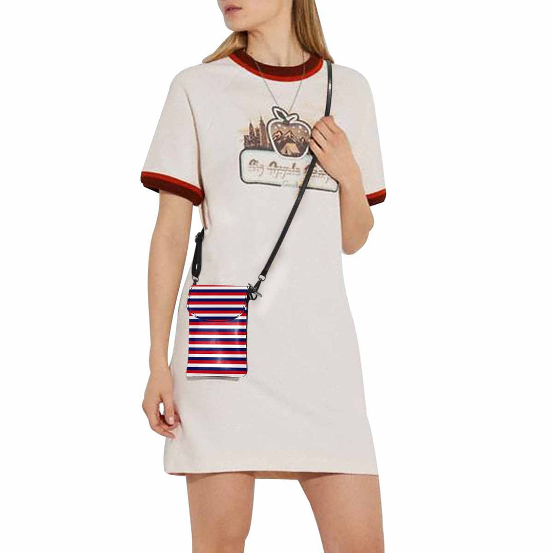 Small Cell Phone Purse Red White Blue Striped Print - Bags | Crossbody Bags