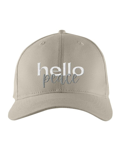 Snapback Cap - Hello Peace Embroidered Hat / Yupoong 6 Panel / White Text
