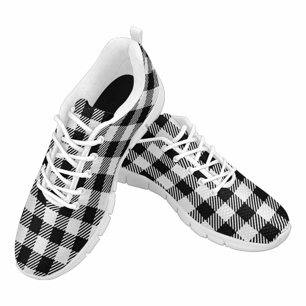 Sneakers For Men Buffalo Plaid Black And White Running Shoes - Mens