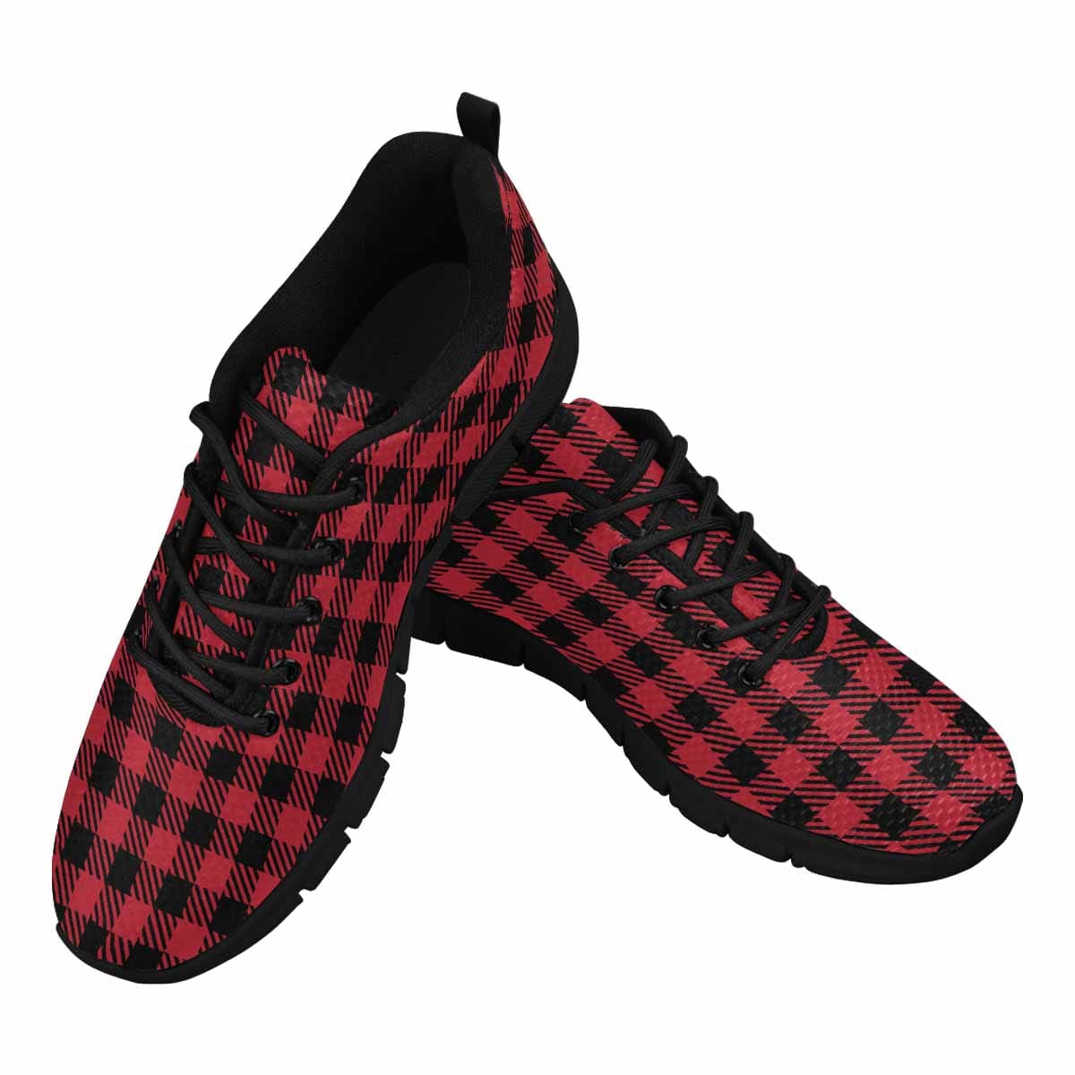 Sneakers For Men Buffalo Plaid Red And Black Running Shoes Dg852 - Mens