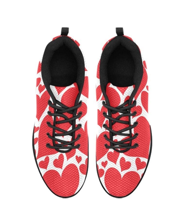 Sneakers for Men Love Red Hearts - Canvas Mesh Athletic Running Shoes - Mens