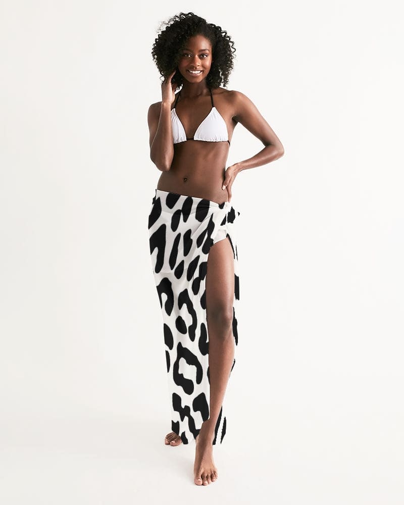 Swim Cover Up Wrap - Black/white Leopard Print Swimwear - Womens | Oversized