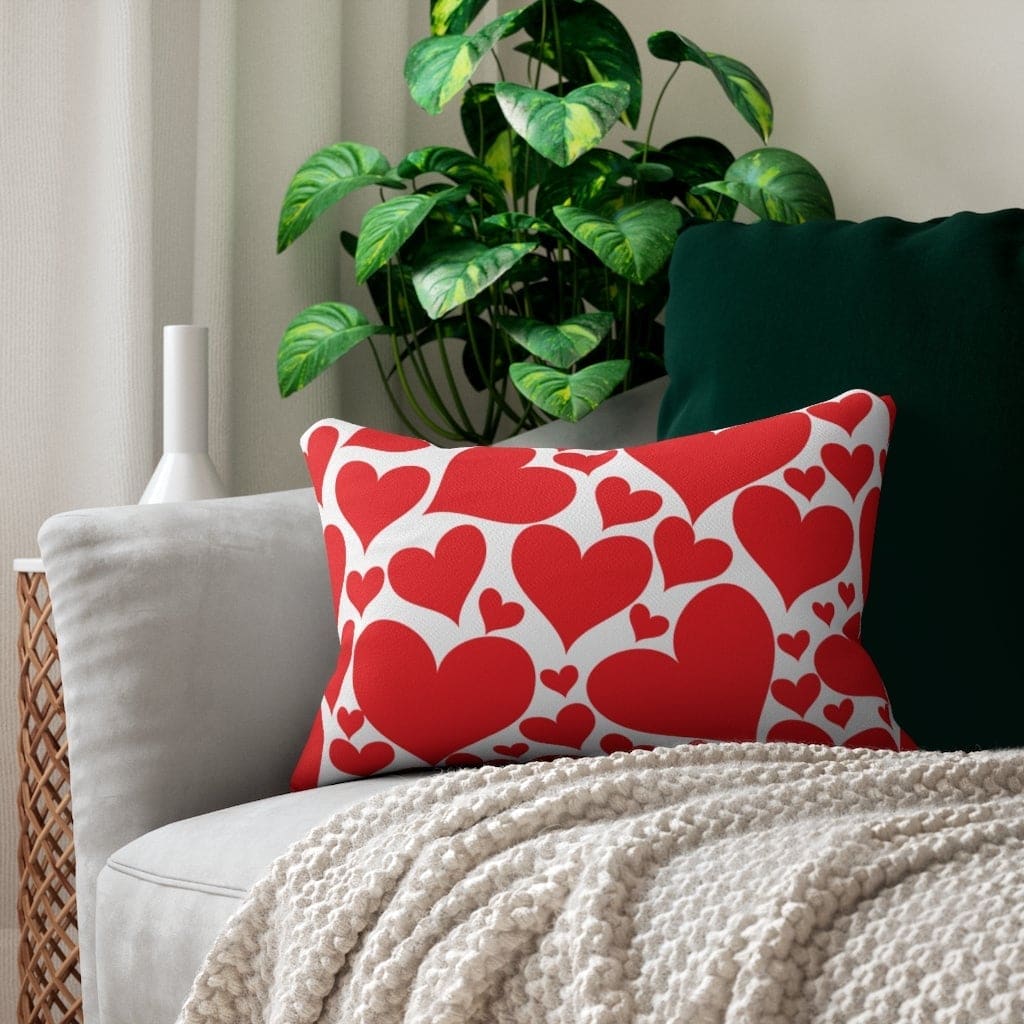 Decorative Lumbar Throw Pillow Love Red Hearts Pattern - Decorative | Throw