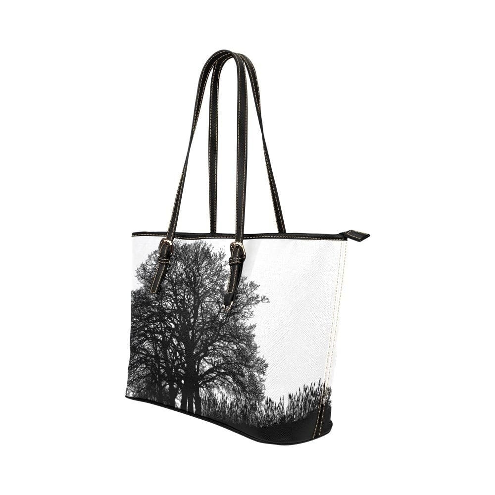 Large Leather Tote Shoulder Bag - Black and White Tree T588233 - Bags/Leather