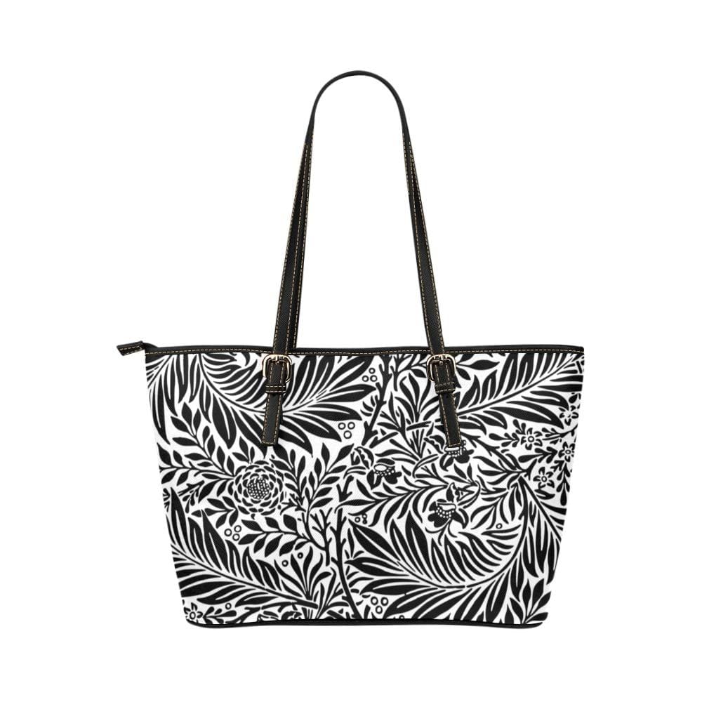 Large Leather Tote Shoulder Bag - Black and White Tropical Print T129481 - Bags