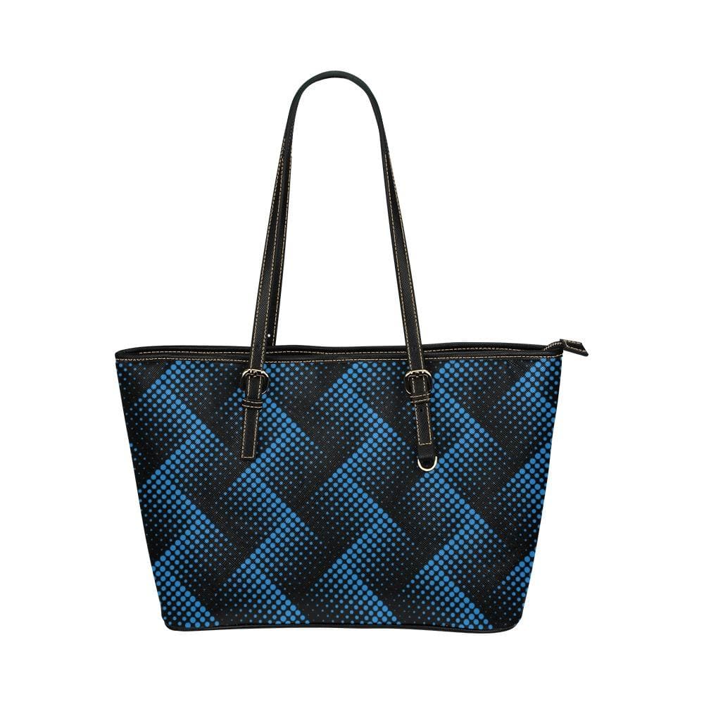 Large Leather Tote Shoulder Bag - Blue and Black Polka Dot T752073 - Bags