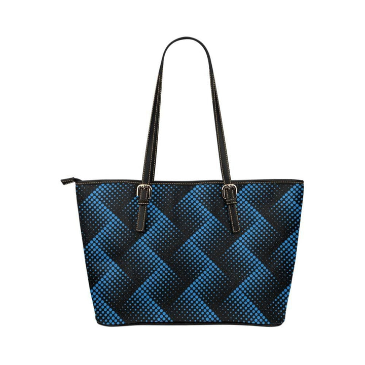 Large Leather Tote Shoulder Bag - Blue and Black Polka Dot T752073 - Bags