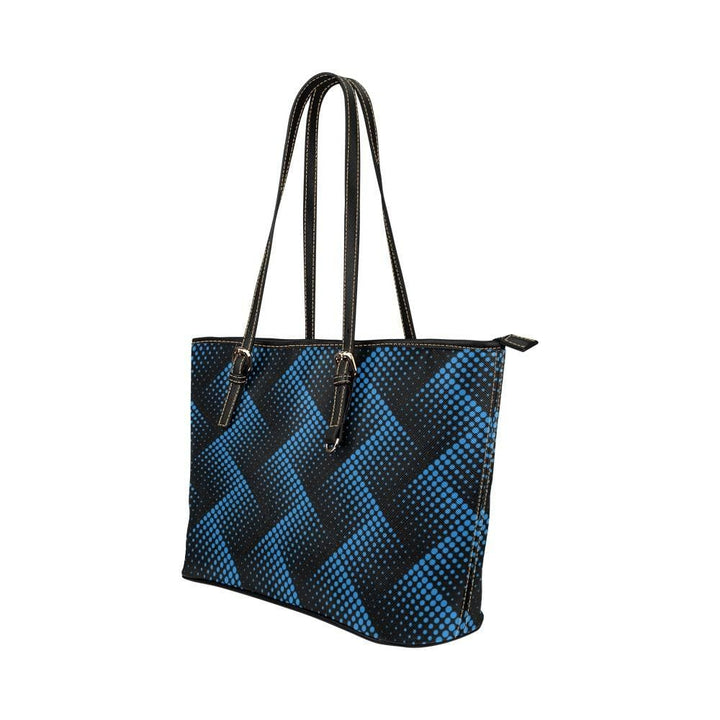 Large Leather Tote Shoulder Bag - Blue and Black Polka Dot T752073 - Bags