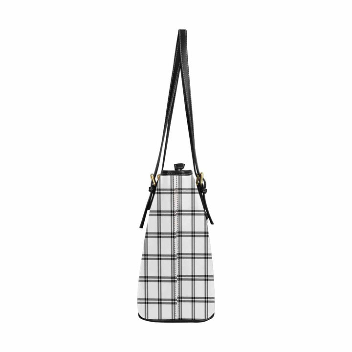 Large Leather Tote Shoulder Bag - Buffalo Plaid Black and White - Bags