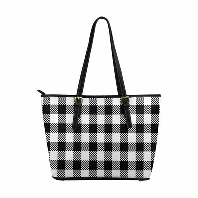 Large Leather Tote Shoulder Bag - Buffalo Plaid Black And White - Bags
