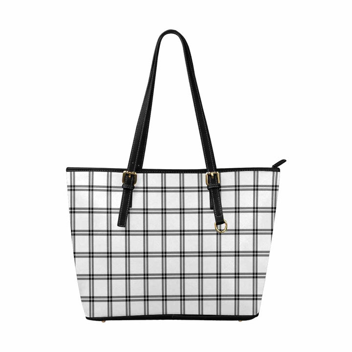 Large Leather Tote Shoulder Bag - Buffalo Plaid Black and White - Bags