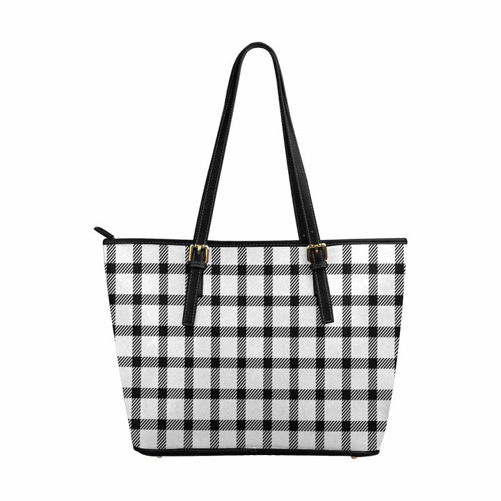 Large Leather Tote Shoulder Bag - Buffalo Plaid Black and White - Bags