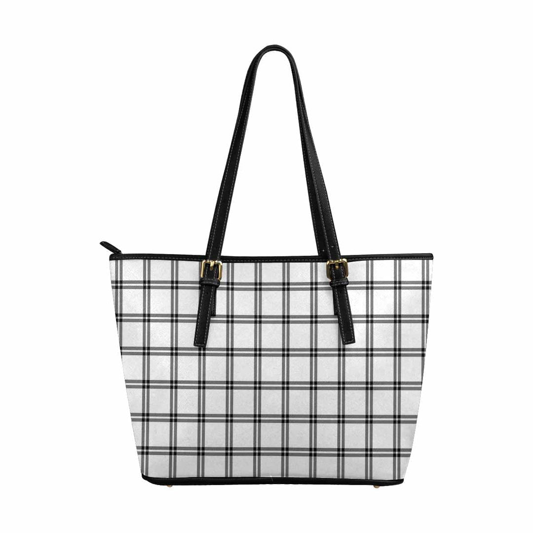 Large Leather Tote Shoulder Bag - Buffalo Plaid Black and White - Bags