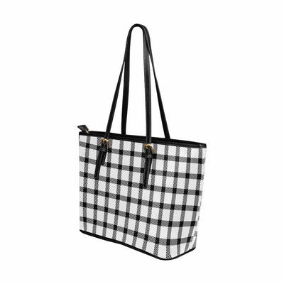 Large Leather Tote Shoulder Bag - Buffalo Plaid Black And White - Bags | Leather