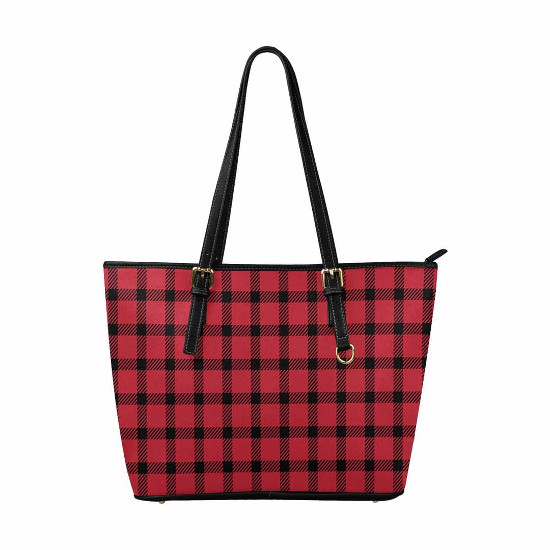 Large Leather Tote Shoulder Bag - Buffalo Plaid Red and Black S954652 - Bags