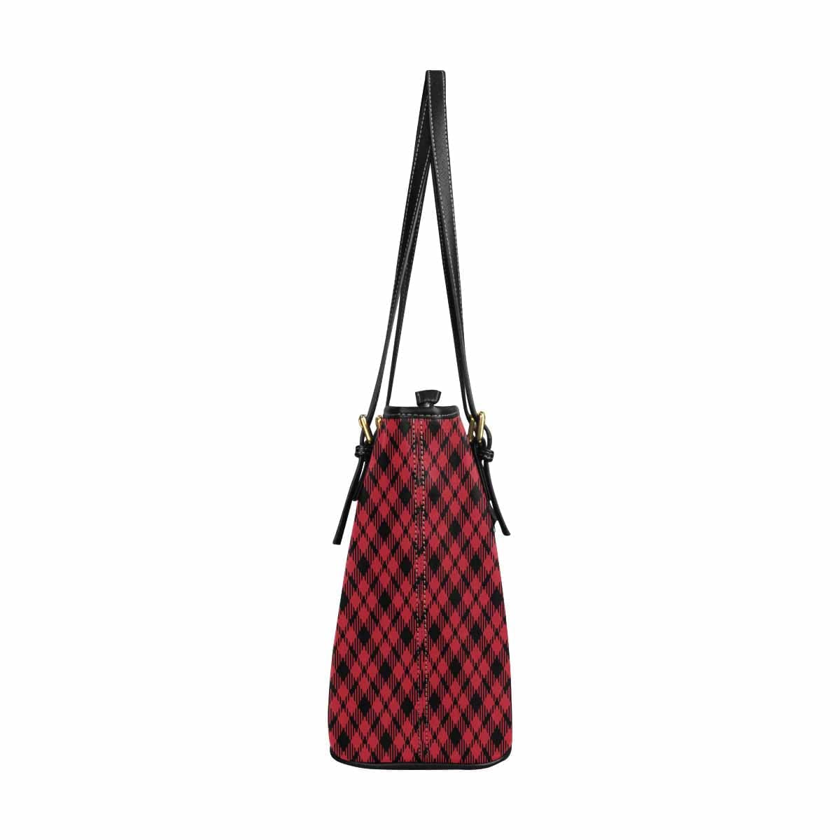 Large Leather Tote Shoulder Bag - Buffalo Plaid Red And Black S954653 - Bags