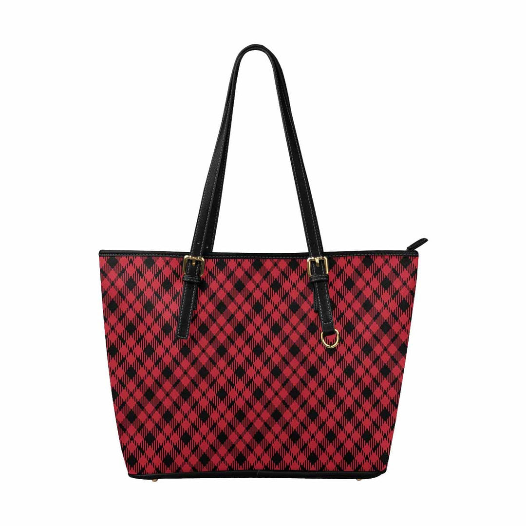 Large Leather Tote Shoulder Bag - Buffalo Plaid Red and Black S954653 - Bags