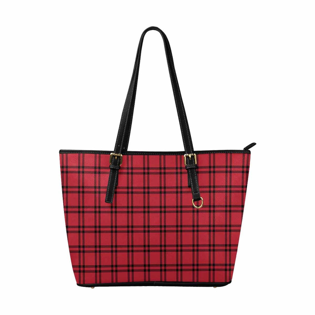 Large Leather Tote Shoulder Bag - Buffalo Plaid Red and Black S954654 - Bags