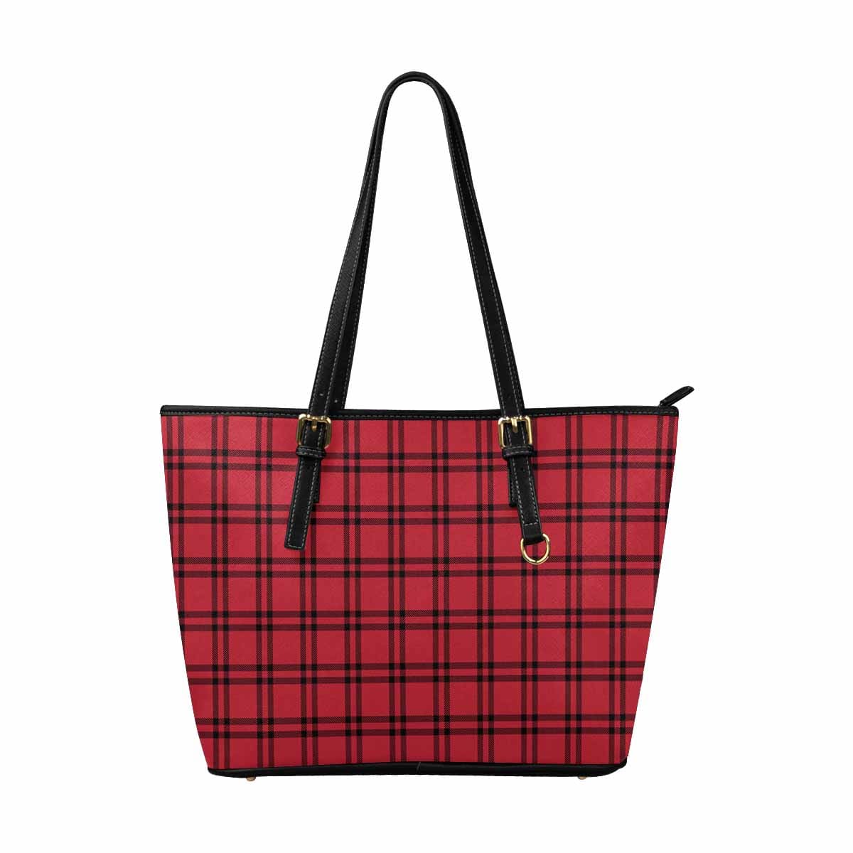 Large Leather Tote Shoulder Bag - Buffalo Plaid Red And Black S954654 - Bags |