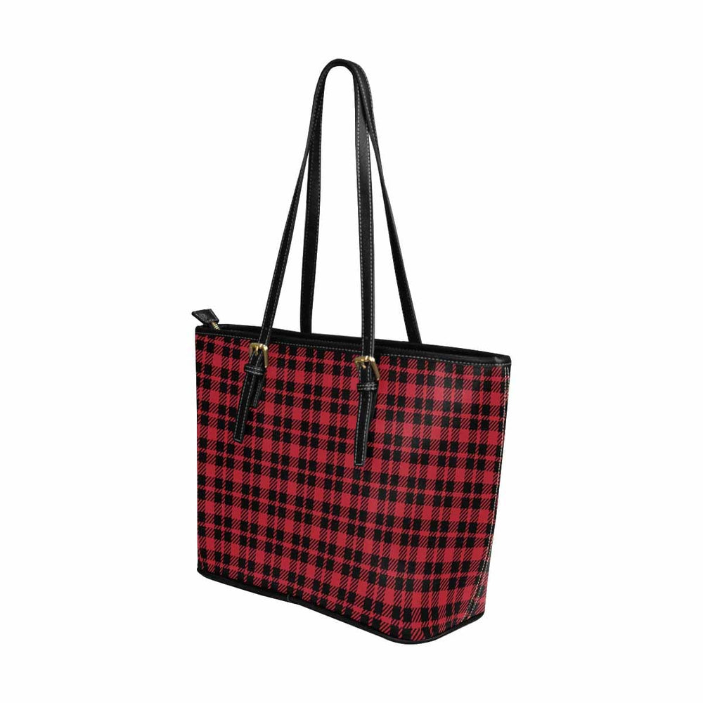 Large Leather Tote Shoulder Bag - Buffalo Plaid Red and Black S954655 - Bags