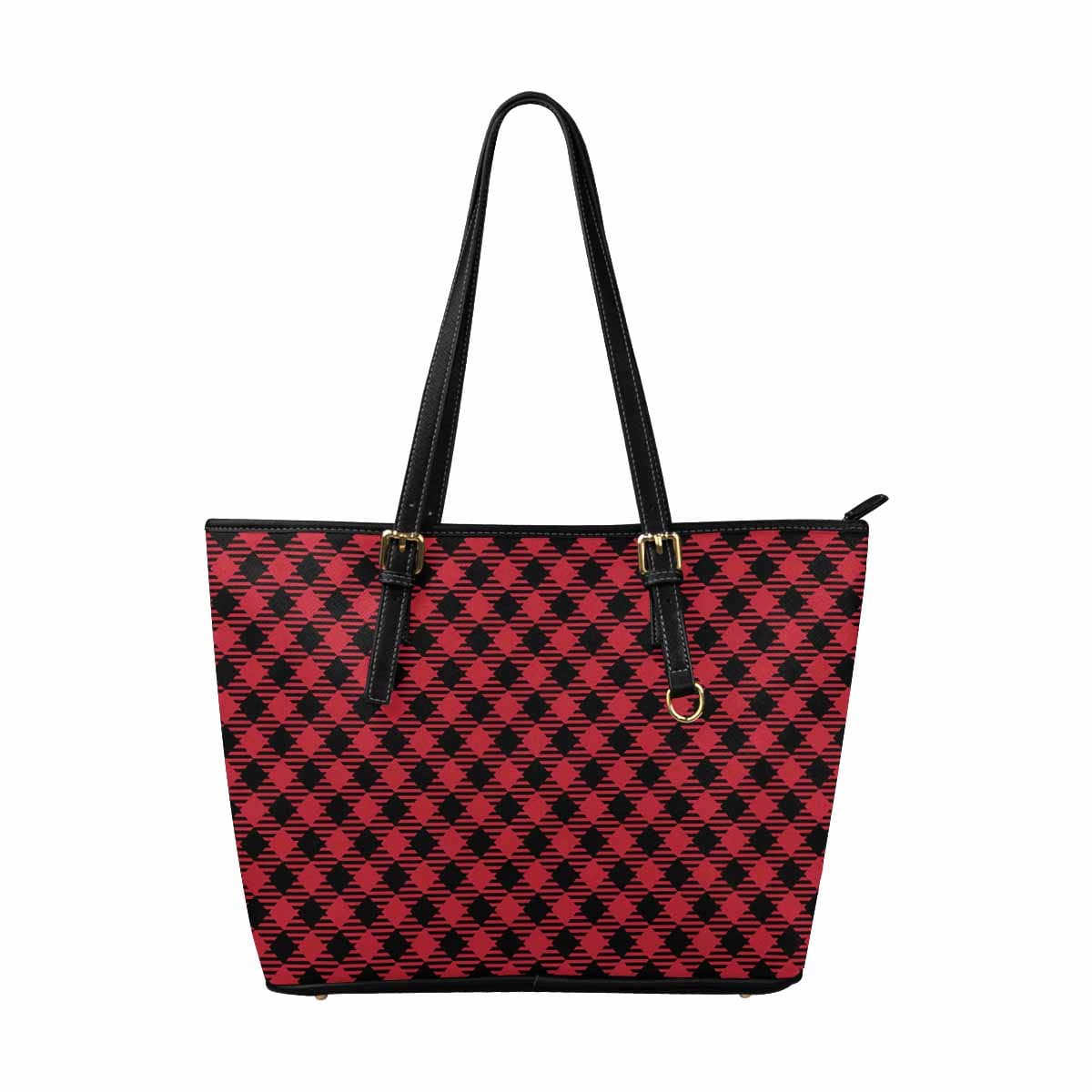 Large Leather Tote Shoulder Bag - Buffalo Plaid Red And Black S954657 - Bags