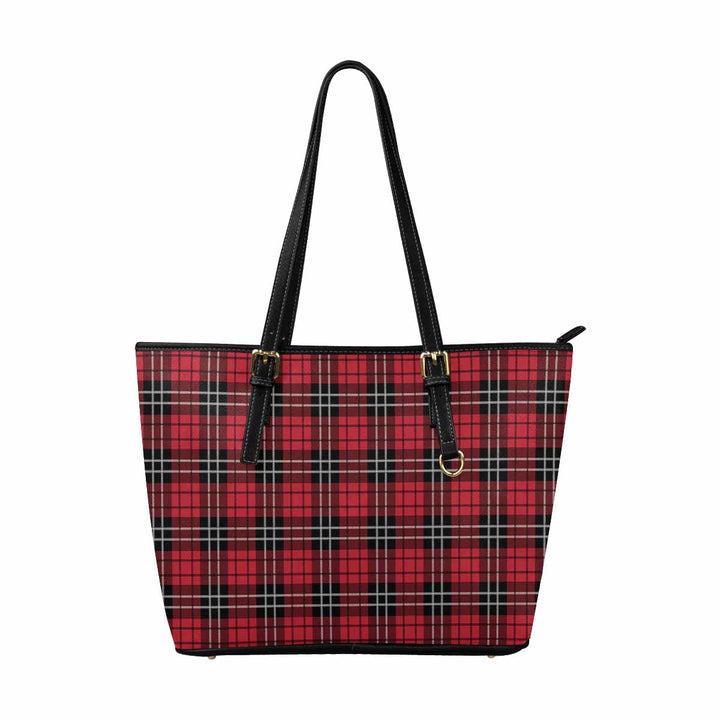 Large Leather Tote Shoulder Bag - Buffalo Plaid Red and Black S954658 - Bags