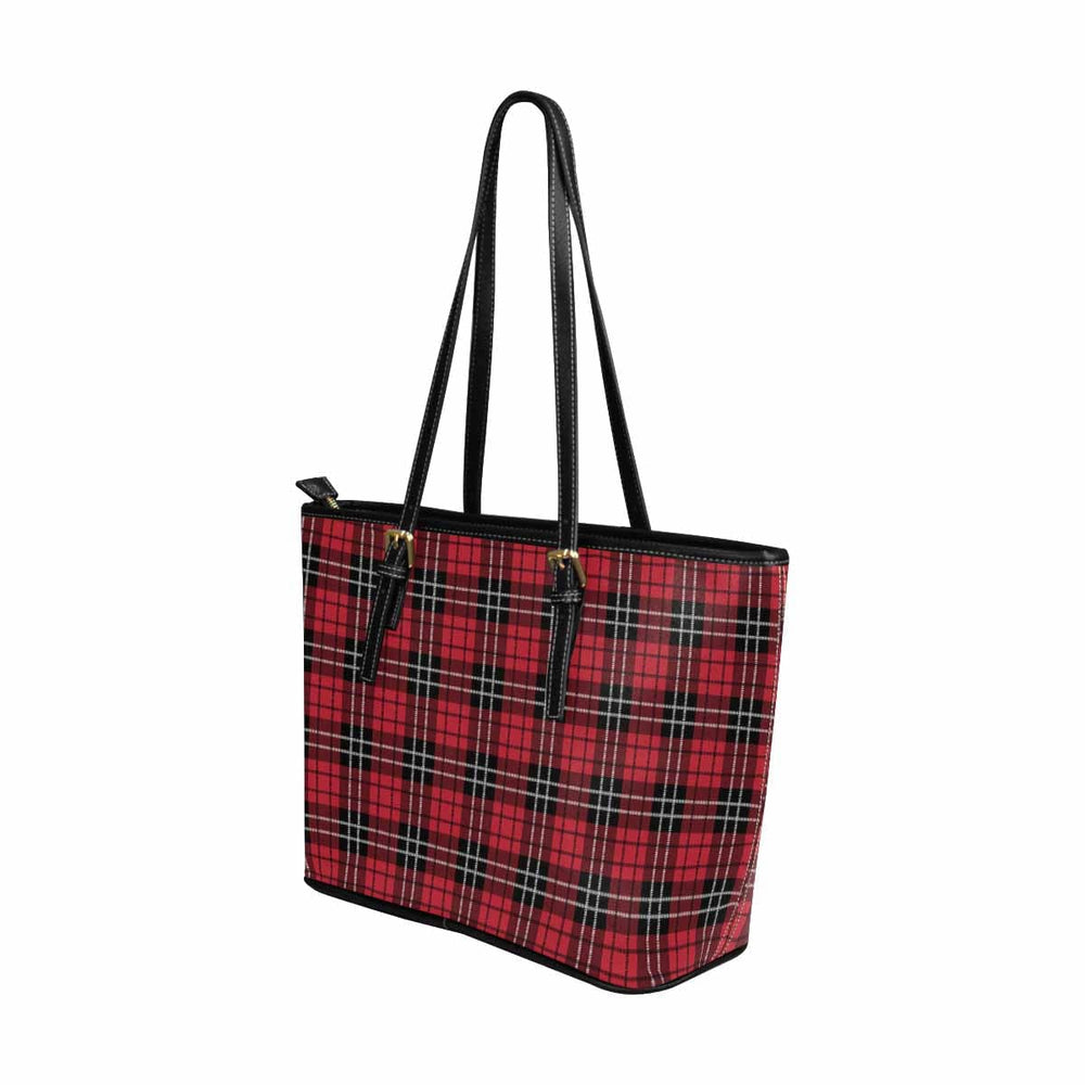 Large Leather Tote Shoulder Bag - Buffalo Plaid Red and Black S954658 - Bags