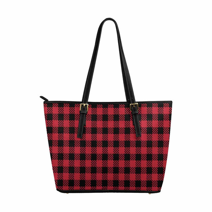 Large Leather Tote Shoulder Bag - Buffalo Plaid Red And Black S954659 - Bags