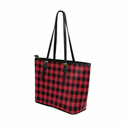 Large Leather Tote Shoulder Bag - Buffalo Plaid Red And Black S954659 - Bags